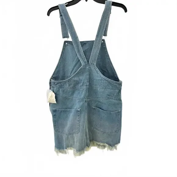 NWT Altar’d State Light Wash Denim Overall Short Mini Dress- Size Large - Picture 3 of 6